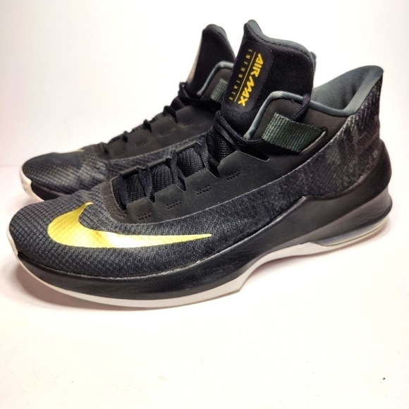 Nike Air Max Infuriate 2 Men's Mid Black Anthracite Gold Basketball Shoes Size 1 - Picture 1 of 11